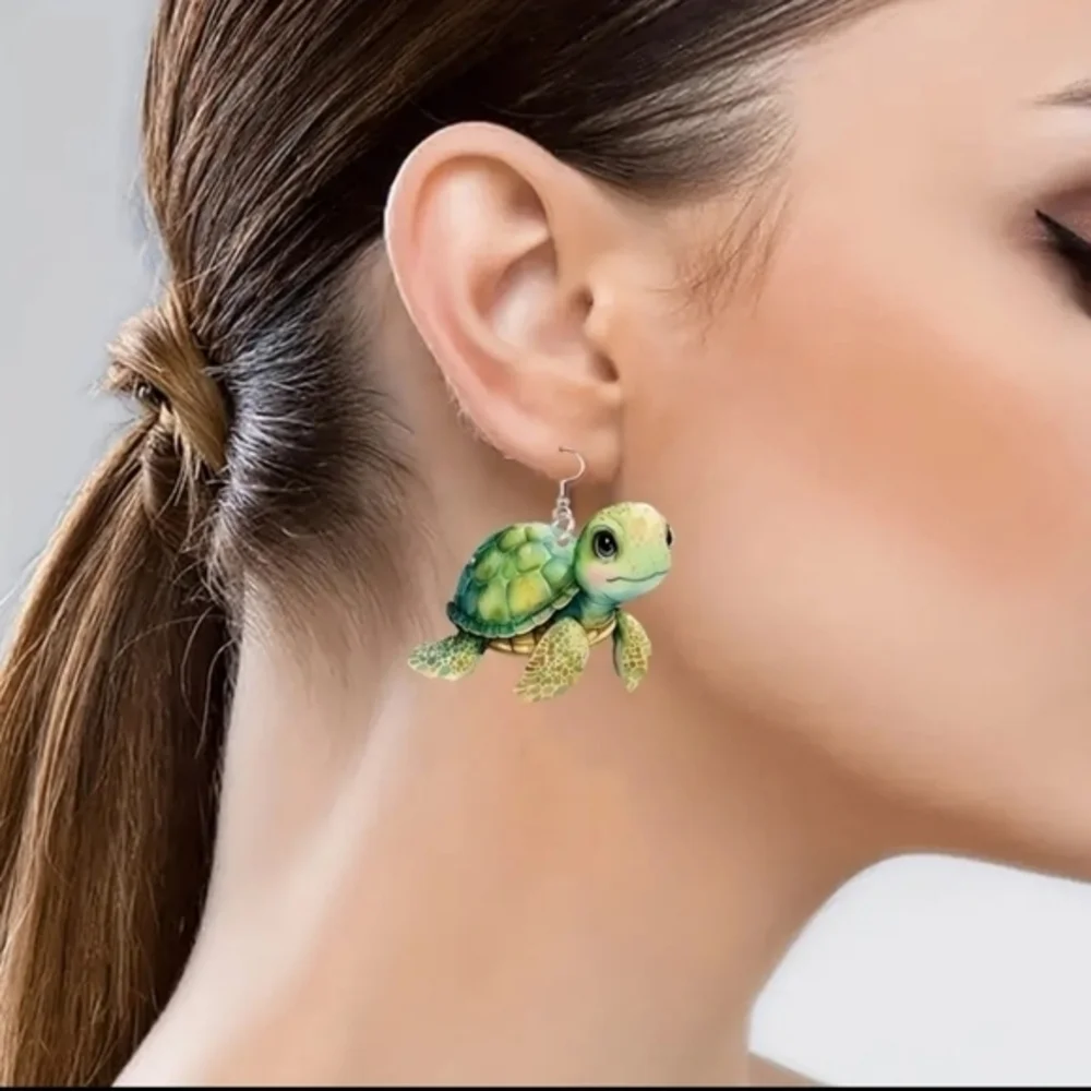 Ocean Sea Life Animal Turtle Womens‎ Adorable Dangle Drop Acryclic Earrings
